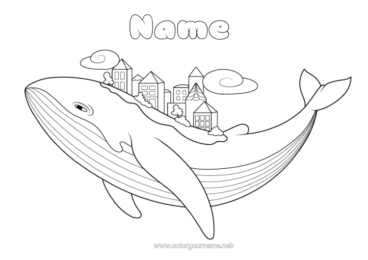 Coloring page to print Whale Sea Animal Fairy tale Marine or aquatic animals