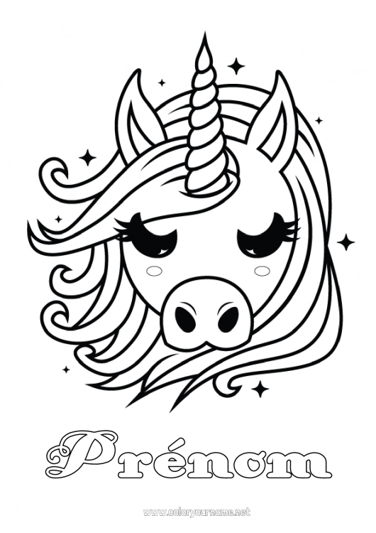 Coloriage à imprimer Kawaii Licorne Animal Dragons, licornes et animaux fantastiques