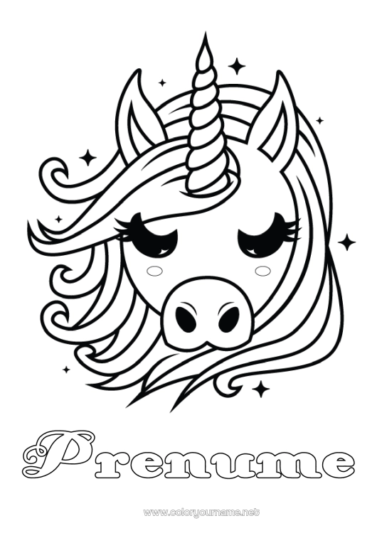 Pagină de colorat de imprimat Drăguț Unicornă Animal Dragoni, unicorni și animale fantastice