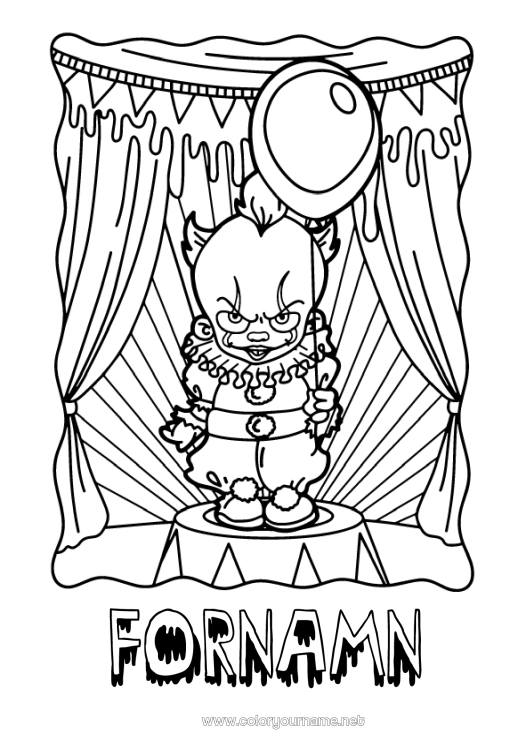 Färgläggningssida att skriva ut Halloween Clown Skrämmande
