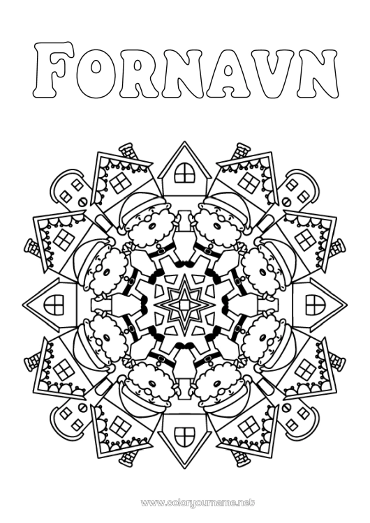 Fargeleggingssiden til utskrift Julenissen Mandala