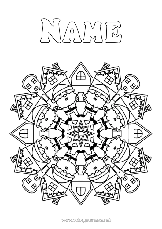 Colouring page to print Father Christmas Mandala