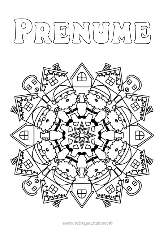 Pagină de colorat de imprimat Moș Crăciun Mandala