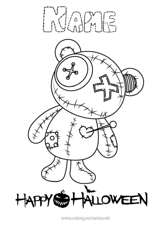 Colouring page to print Monster Bear Halloween Teddy Bear Forest Animals Games And Toys Halloween Sign-Up Soft Toy
