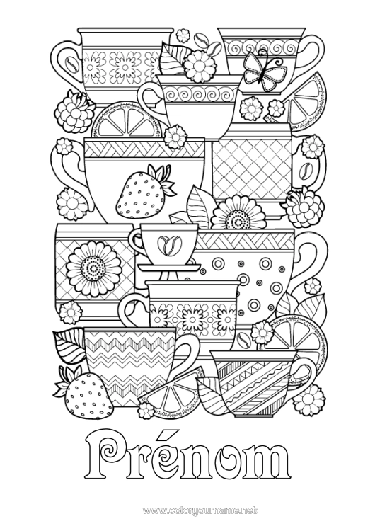 Coloriage à imprimer Tasse Fruits Boisson Coloriages complexes Fraise Zentangle