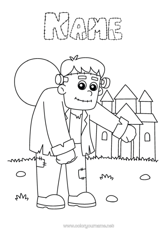 Colouring page to print Monster Castle Frankenstein