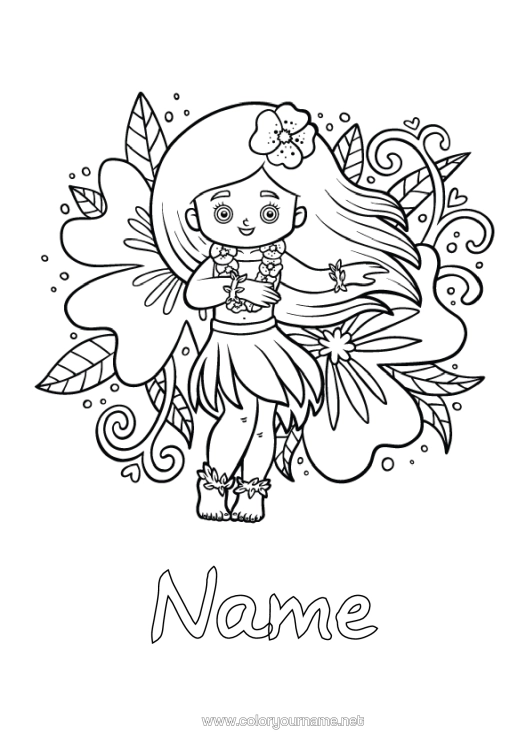 Colouring page to print Sport Dance Hibiscus Island Artistic Sports Hula