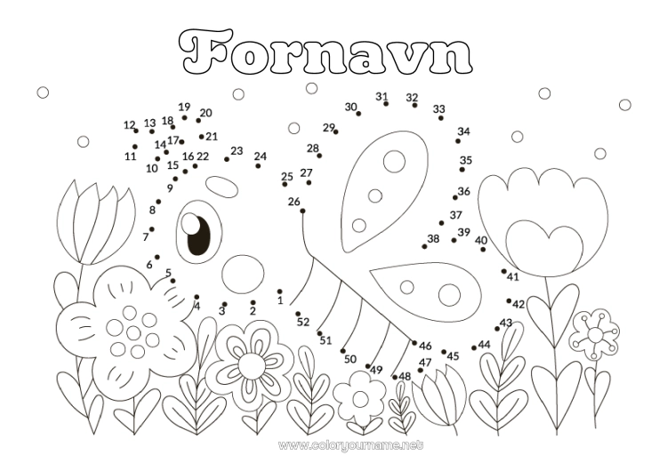 Farvelægningssiden til udskrivning Blomster Forår Sommerfugl Børneaktiviteter Dyr Forbindelsespunkter Insekter Tal at forbinde