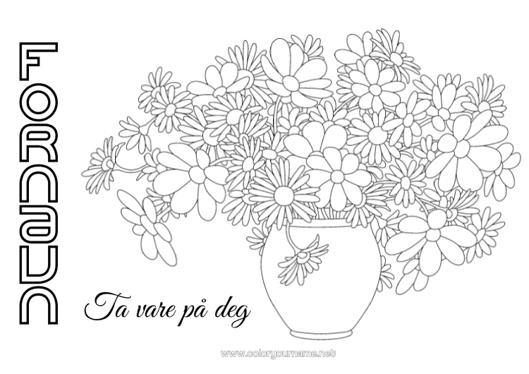Fargeleggingssiden til utskrift Blomster Syk Vase Bukett