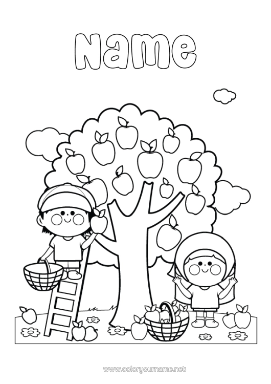 Colouring page to print Basket Farm Fruit Apple Farmer Farm Jobs