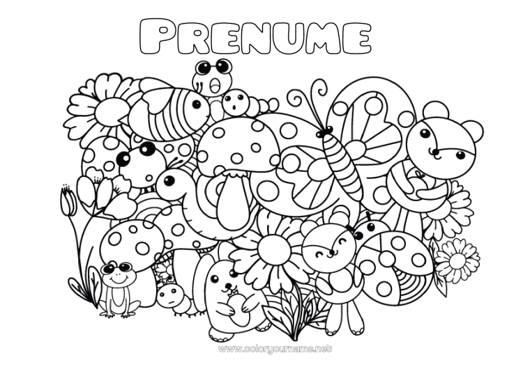 Pagină de colorat de imprimat Drăguț Broască Veveriță Fluture Animal Ciupercă Melc Gărgăriță Floarea-soarelui Desene de colorat complexe Insecte Animale marine sau acvatice Animale din pădure Omidă