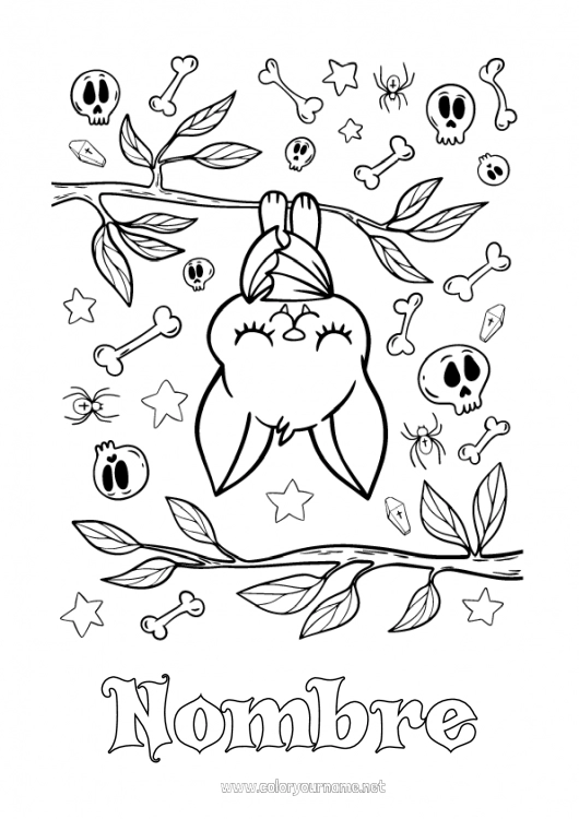 Dibujo para colorear para imprimir Murciélago Halloween Animales Aves y mamíferos voladores