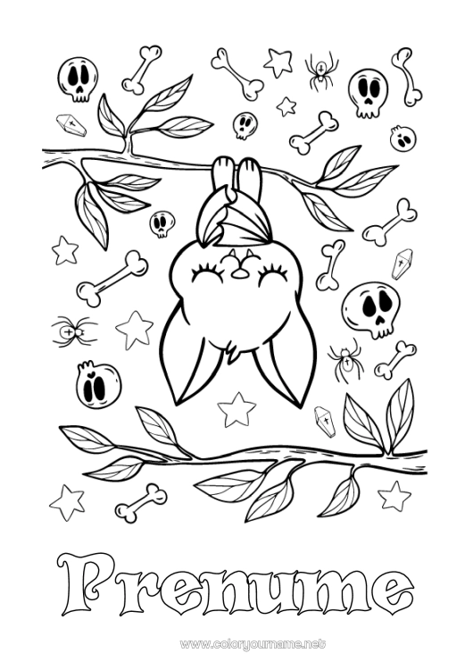 Pagină de colorat de imprimat Liliac Halloween Animal Păsări și mamifere zburătoare