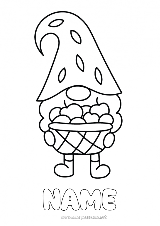 Coloring page to print Gnome Basket Fruits Apple