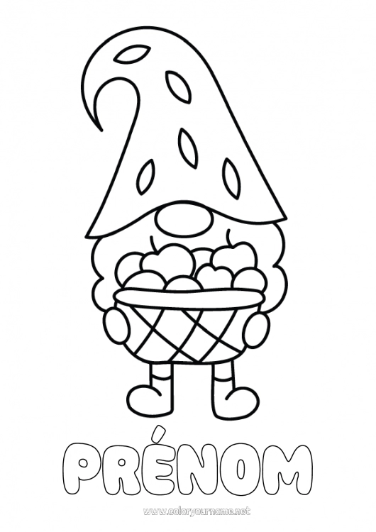 Coloriage à imprimer Gnome Panier Fruits Pomme