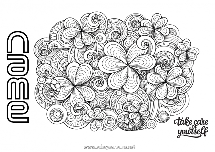 Coloring page to print Calm and zen Sick Mandala Clover