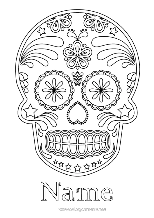 Colouring page to print Skull Day Of The Dead