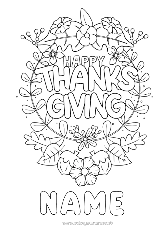 Colouring page to print Flowers Thanksgiving