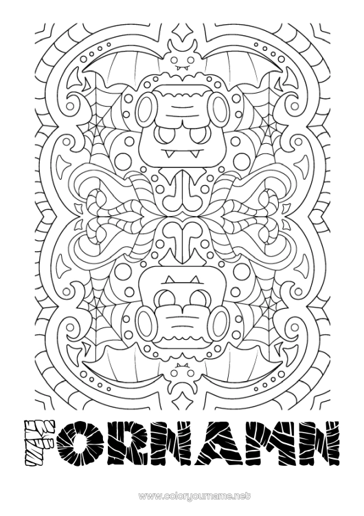 Färgläggningssida att skriva ut Monster Halloween Mandala Frankenstein
