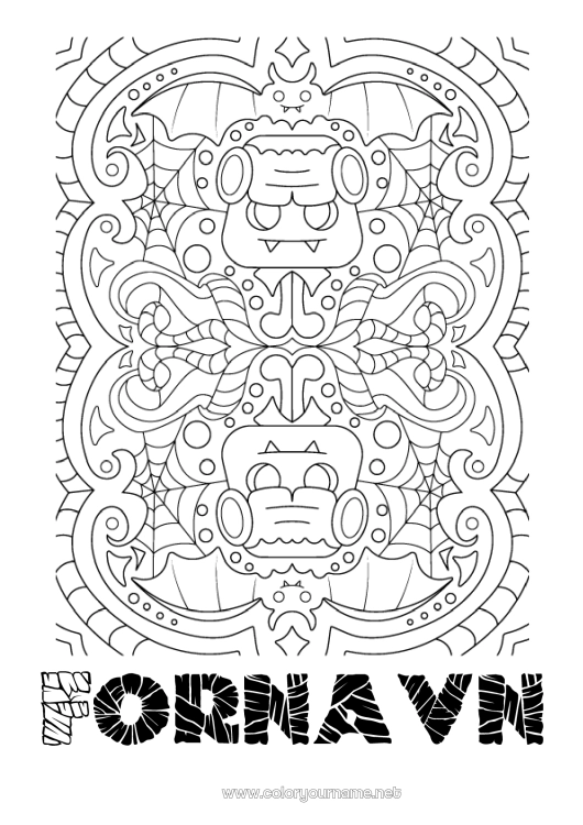 Fargeleggingssiden til utskrift Monster Halloween Mandala Frankenstein