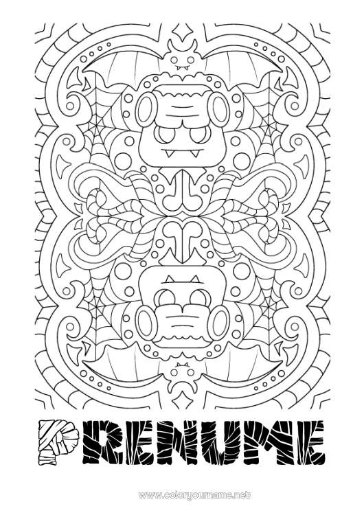 Pagină de colorat de imprimat Monstru Halloween Mandala Frankenstein
