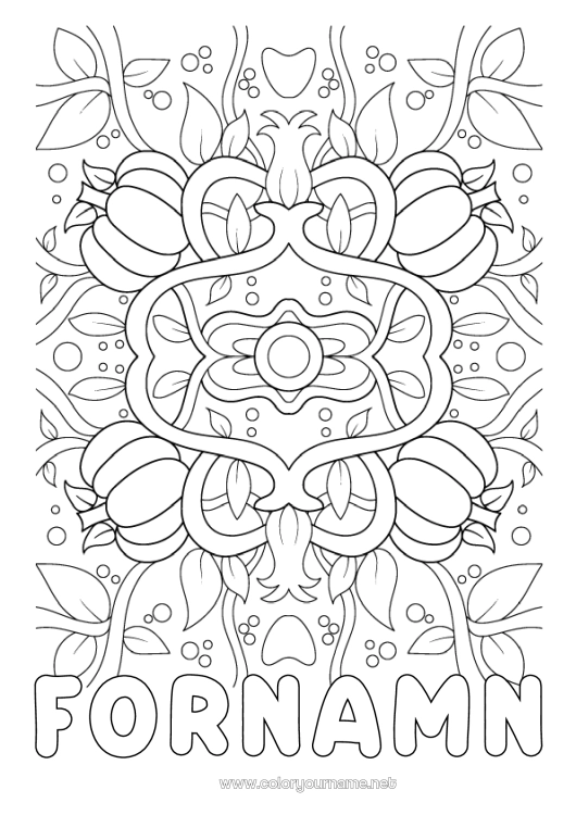 Färgläggningssida att skriva ut Pumpa Mandala Höst Blad