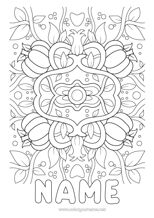 Colouring page to print Pumpkin Mandala Autumn Leaves