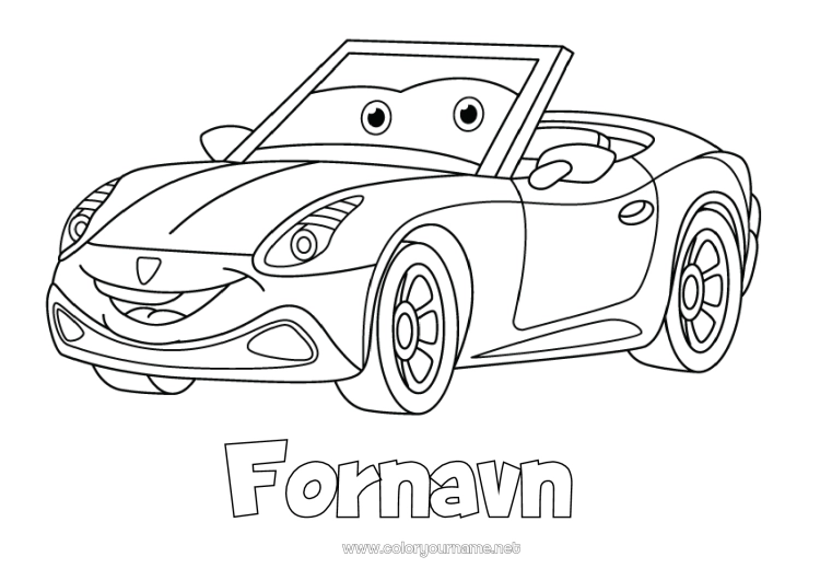 Farvelægningssiden til udskrivning Køretøjer Bil Biler, varevogne og campingvogne Tegneserie Køretøjer karakterer