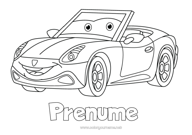 Pagină de colorat de imprimat Vehicule Mașină Mașini, furgonete și autorulote Desen animat Vehicule personaje