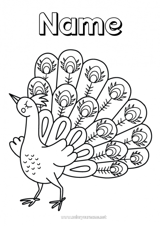 Coloring page to print Animal Peacock Flying birds and mammals