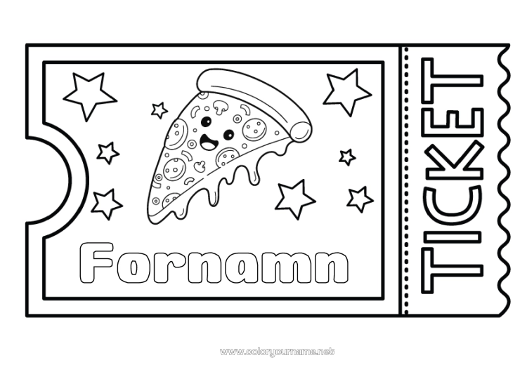 Färgläggningssida att skriva ut Söt Pizza Biljett