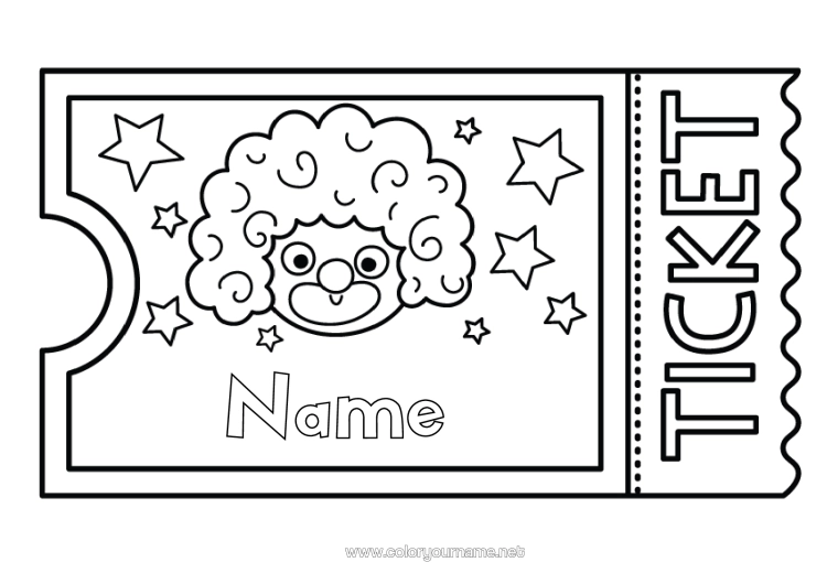 Colouring page to print Clown Circus Ticket