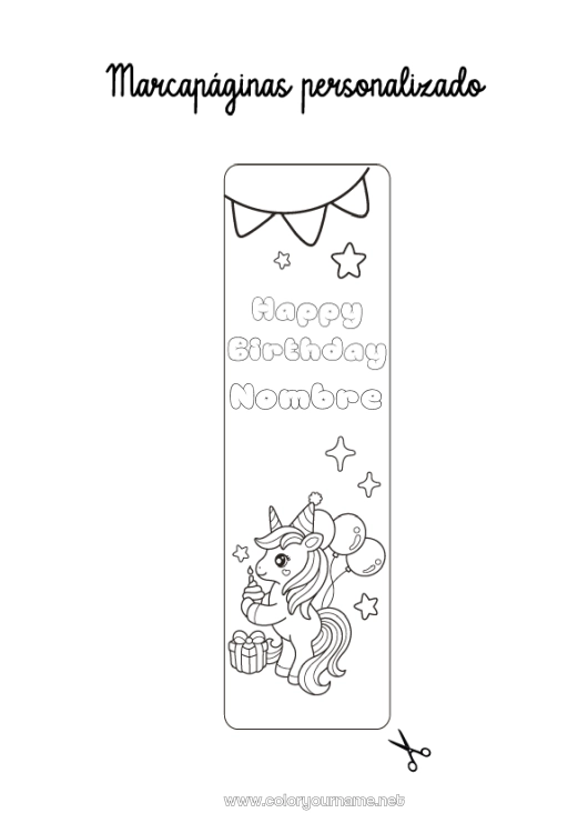 Dibujo para colorear para imprimir Cumpleaños Kawaii Unicornio Globos Animales Marcador Dragones, Unicornios Y Animales Fantásticos