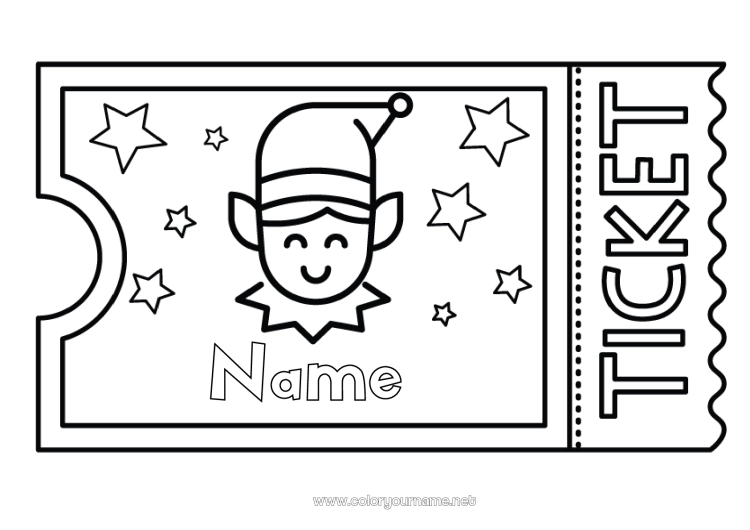 Coloring page to print Christmas elves Ticket