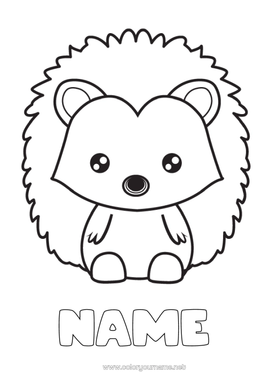 Coloring page to print Hedgehog Kawaii Animal Easy coloring pages Forest animals