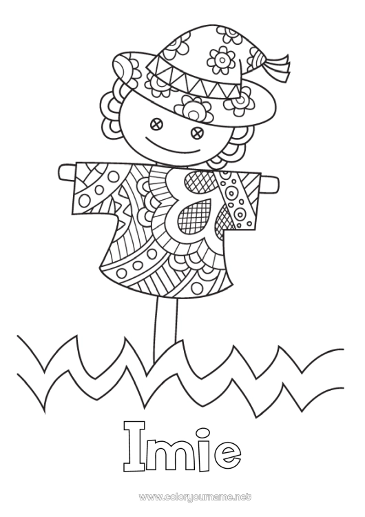 Kolorowanka do wydruku Kolorowanki pośrednie Zentangle Strach na wróble