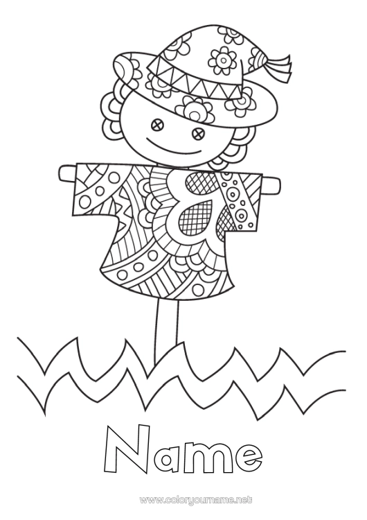 Colouring page to print Intermediate Colouring Sheets Zentangle Scarecrow
