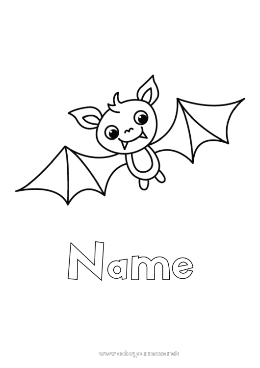 Colouring page to print Bat Animal Easy Colouring Pages Birds And Flying Mammals