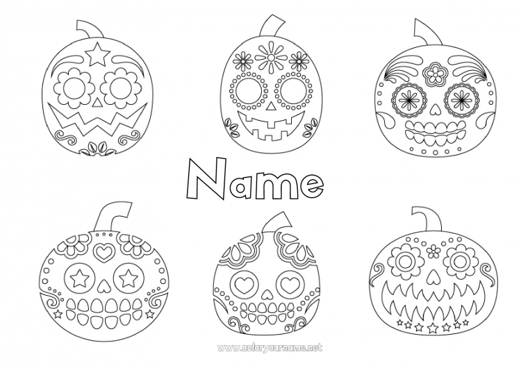 Coloring page to print Pumpkin Skull Día de los Muertos