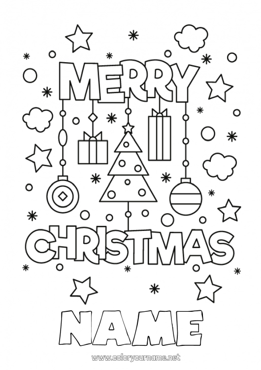 Coloring page to print Christmas Christmas decorations “Merry Christmas” message