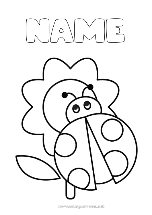 Colouring page to print Flowers Animal Ladybird Easy Colouring Pages Insects