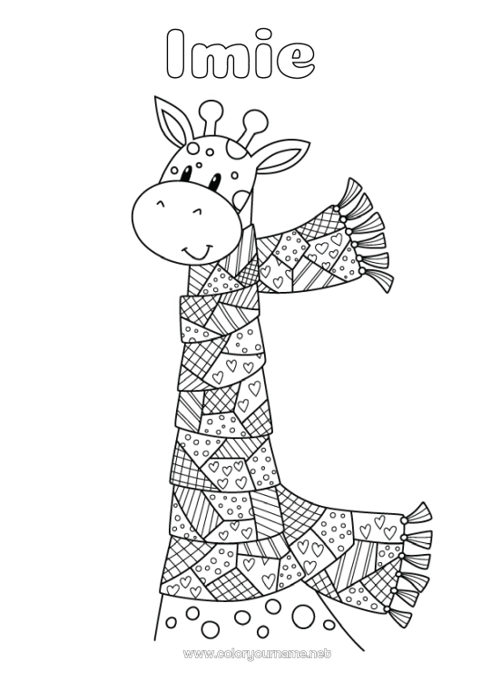 Kolorowanka do wydruku Żyrafa Zwierzę Zentangle Dzikie zwierzęta Afryki Szalik