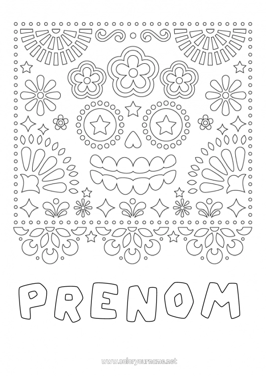 Coloriage à imprimer Crâne Día de los Muertos Catrina Broderie mexicaine