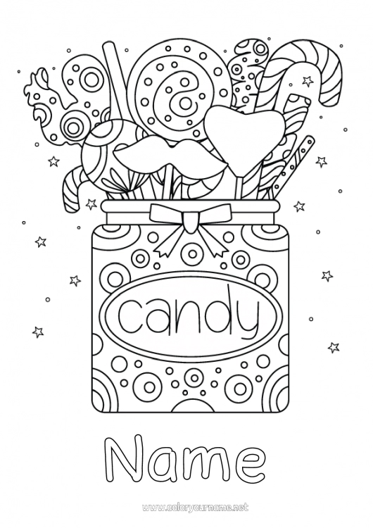 Coloring page to print Sweets Candy cane Treats Lollipop