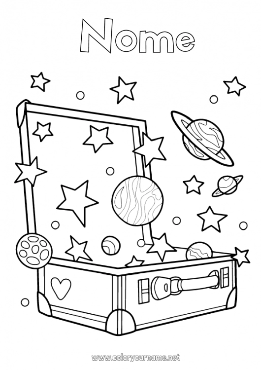 Pagina da colorare da stampare Spazio Pianeti e sistema solare Terra Astronomia Valigie e bagagli