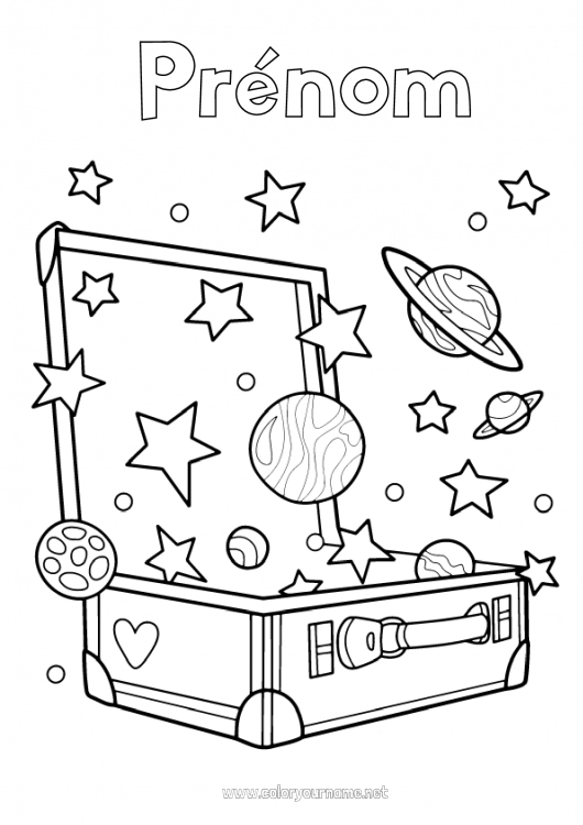 Coloriage à imprimer Espace Planètes et système solaire Terre Astronomie Valises et bagages