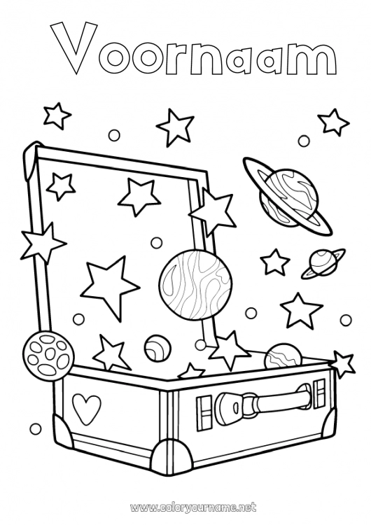 Kleurplaat om af te drukken Ruimte Planeten en zonnestelsel Aarde Astronomie Koffers en bagage