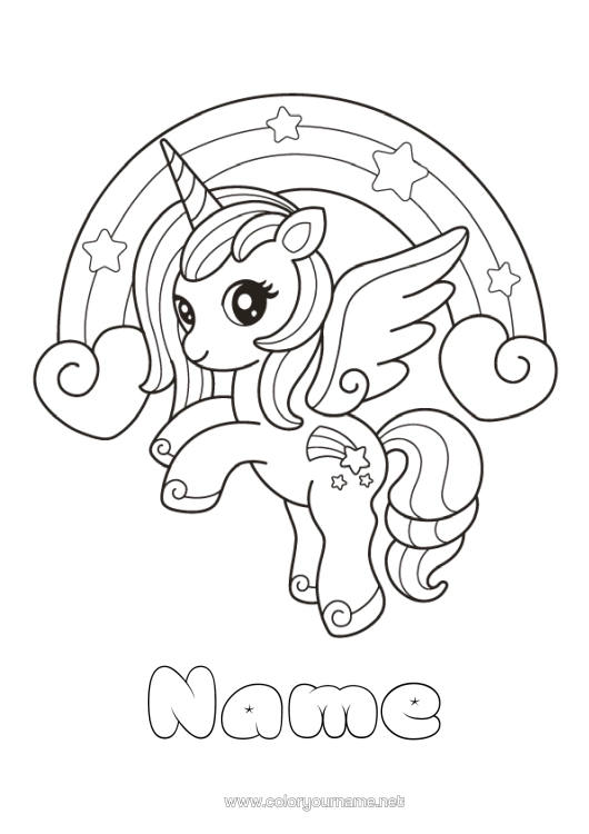 Colouring page to print Cute Unicorn Animal Rainbow Dragons, Unicorns, And Fantastical Creatures