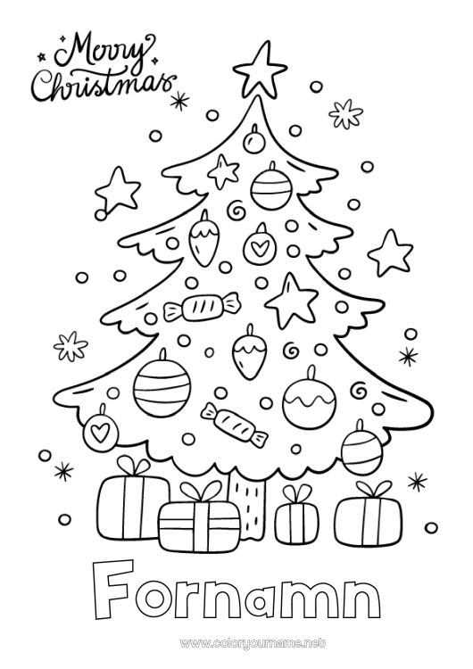 Färgläggningssida att skriva ut Gåvor Julgran Jul Juldekorationer God Jul!
