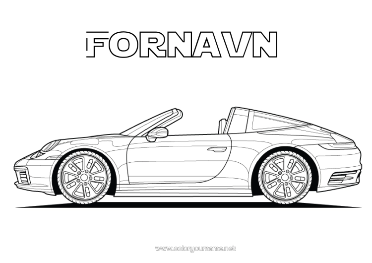 Farvelægningssiden til udskrivning Køretøjer Bil Racerkøretøj Biler, varevogne og campingvogne Racerkøretøjer og baner